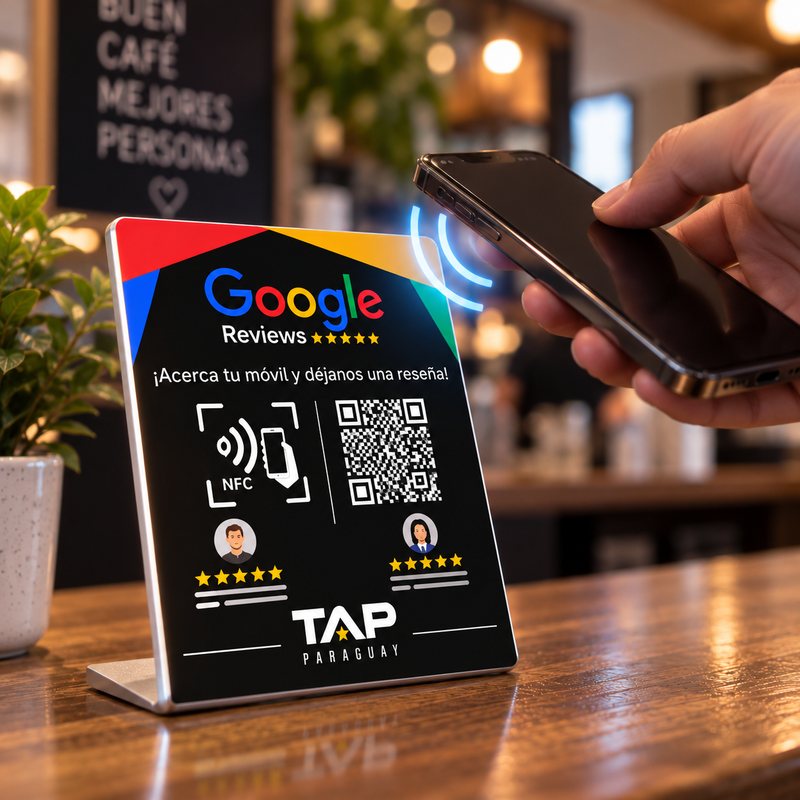 Celular acercándose al expositor, con las ondas del NFC